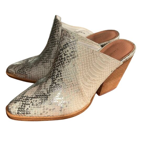 Chinese Laundry Beaute Silver Cream Womans Sz 8.5 Pointed Toe Mule Block Heel - Picture 5 of 11